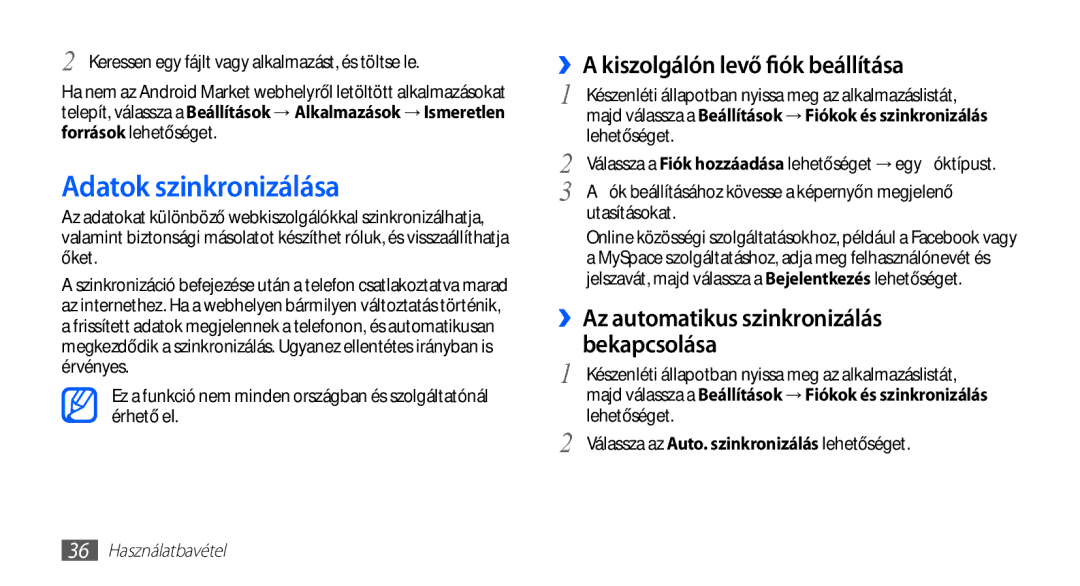 Samsung GT-I5510XKAOMN, GT-I5510XKADBT manual Adatok szinkronizálása, ››A kiszolgálón levő fiók beállítása, Utasításokat 