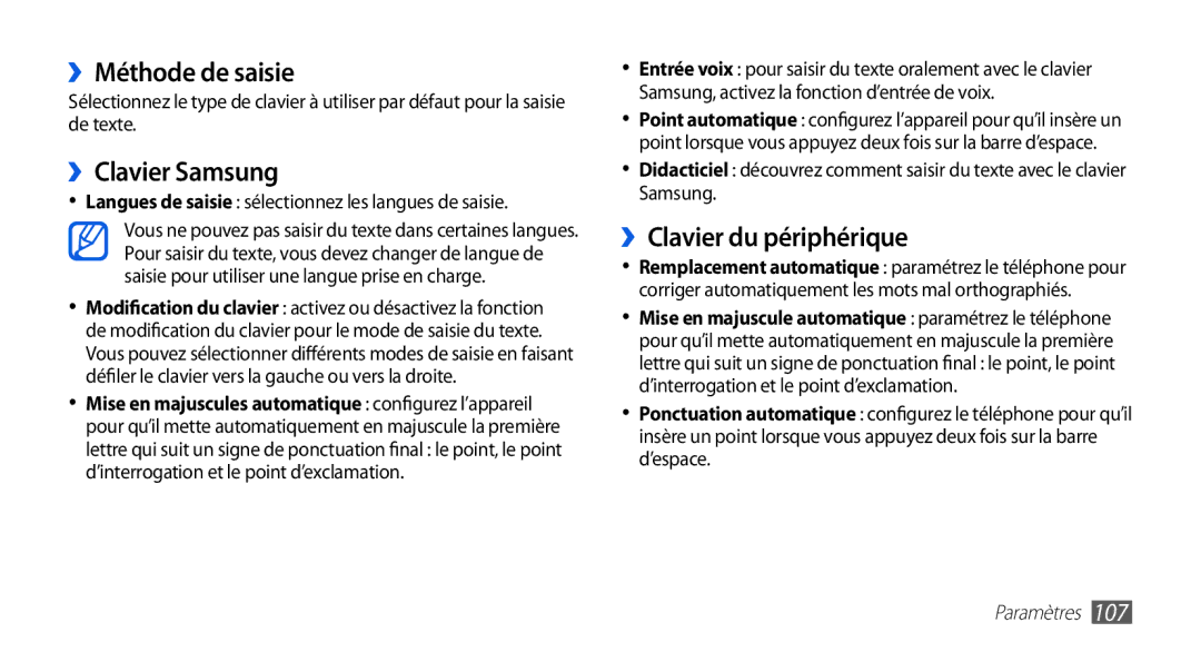 Samsung GT-I5510XKAXEF, GT-I5510XKAFTM, GT-I5510CWAXEF ››Méthode de saisie, ››Clavier Samsung, ››Clavier du périphérique 