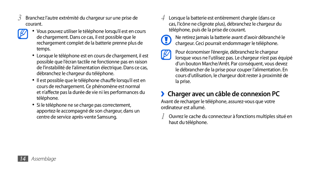 Samsung GT-I5510DWAFTM, GT-I5510XKAFTM, GT-I5510CWAXEF, GT-I5510EWAFTM manual ››Charger avec un câble de connexion PC 