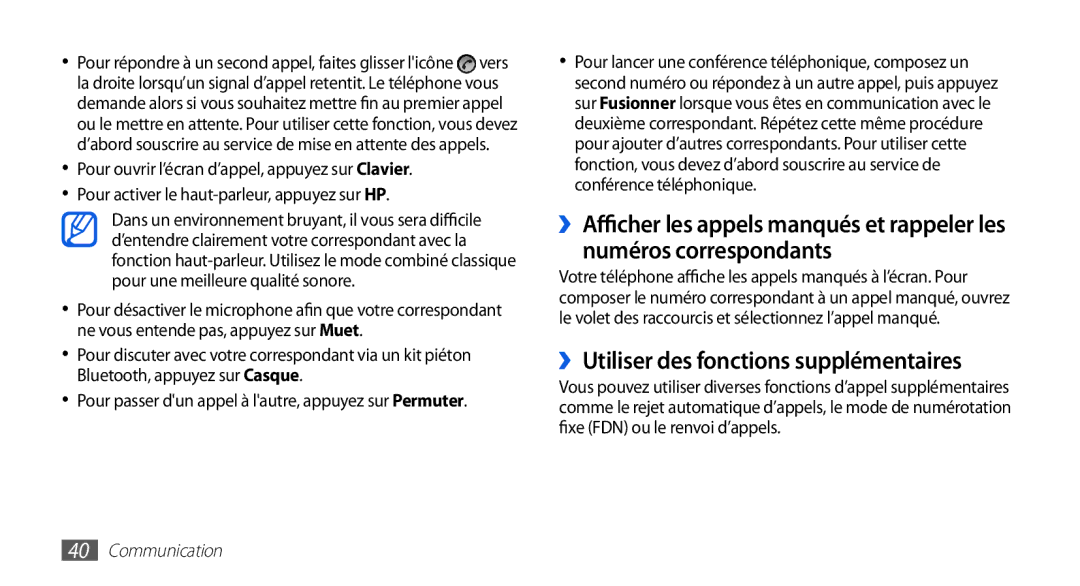 Samsung GT-I5510EWAVGF, GT-I5510XKAFTM, GT-I5510CWAXEF, GT-I5510EWAFTM manual ››Utiliser des fonctions supplémentaires 