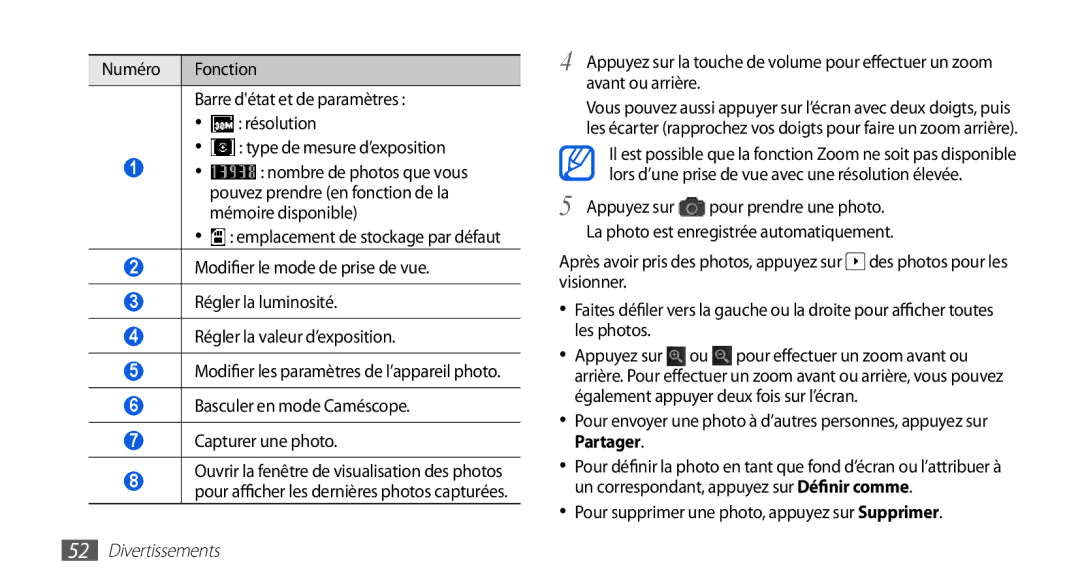 Samsung GT-I5510XKAVGF, GT-I5510XKAFTM, GT-I5510CWAXEF, GT-I5510EWAFTM manual Pour supprimer une photo, appuyez sur Supprimer 