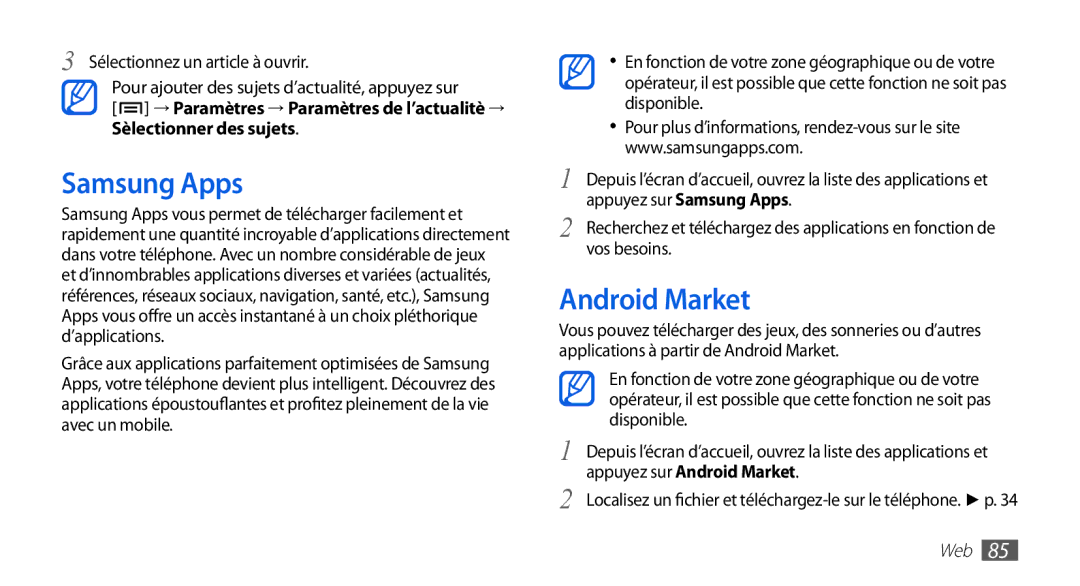 Samsung GT-I5510EWANRJ, GT-I5510XKAFTM, GT-I5510CWAXEF, GT-I5510EWAFTM, GT-I5510DWAXEF manual Samsung Apps, Android Market 