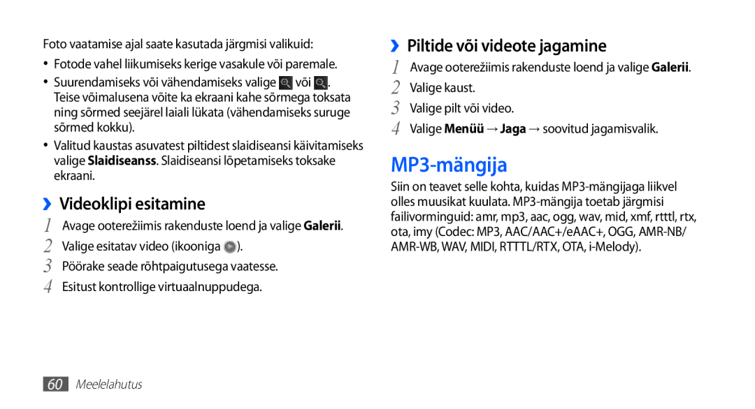 Samsung GT-I5510XKASEB manual MP3-mängija, ››Videoklipi esitamine, ››Piltide või videote jagamine 