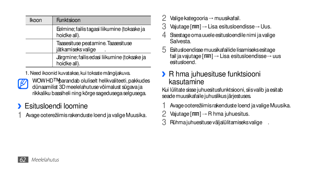 Samsung GT-I5510XKASEB manual ››Esitusloendi loomine, ››Rühma juhuesituse funktsiooni kasutamine, Salvesta 