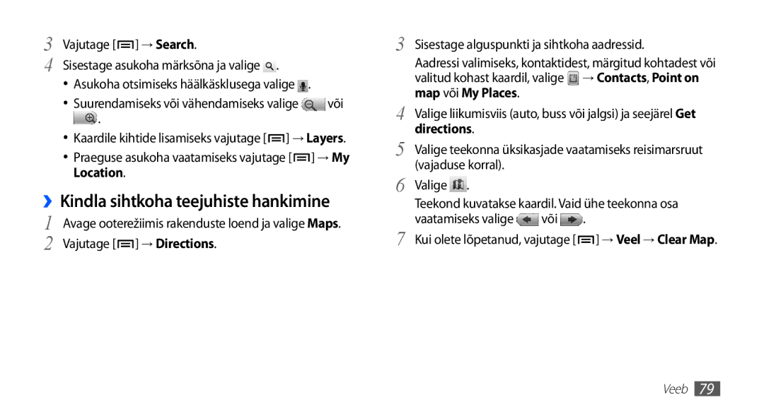 Samsung GT-I5510XKASEB manual ››Kindla sihtkoha teejuhiste hankimine, Directions 