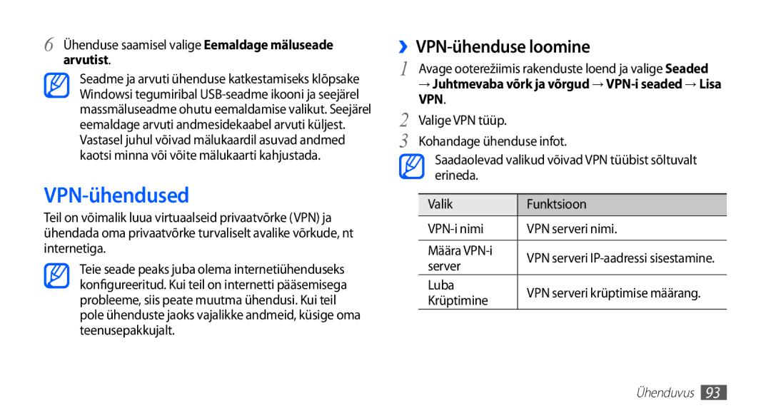 Samsung GT-I5510XKASEB manual VPN-ühendused, ››VPN-ühenduse loomine, Arvutist 