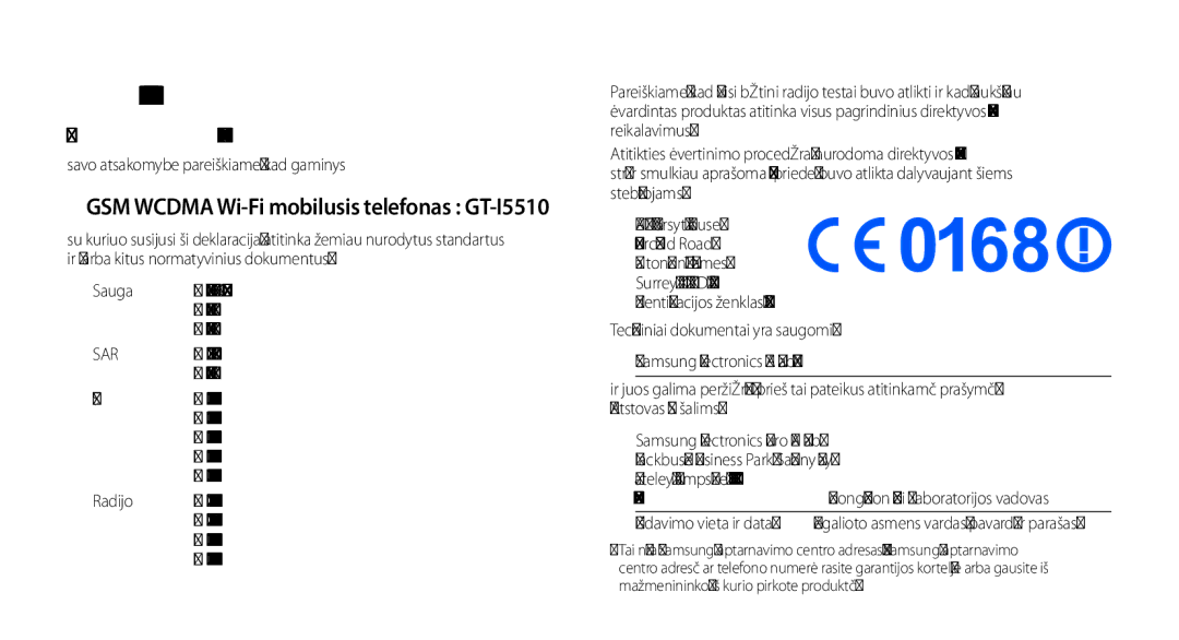 Samsung GT-I5510XKASEB manual Atitikties deklaracija R&TTE, Mes 