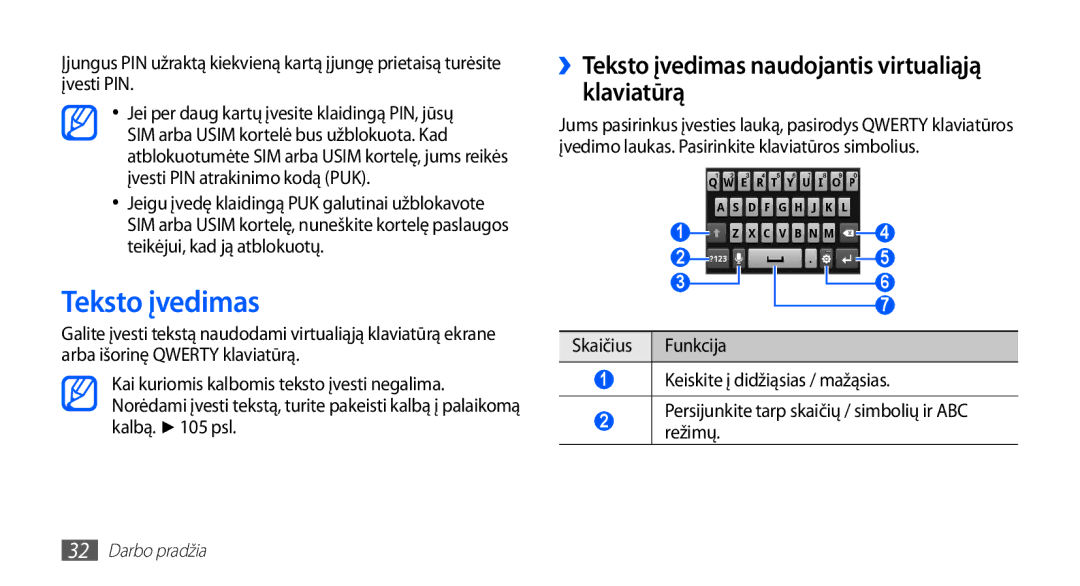 Samsung GT-I5510XKASEB manual ››Teksto įvedimas naudojantis virtualiąją klaviatūrą 