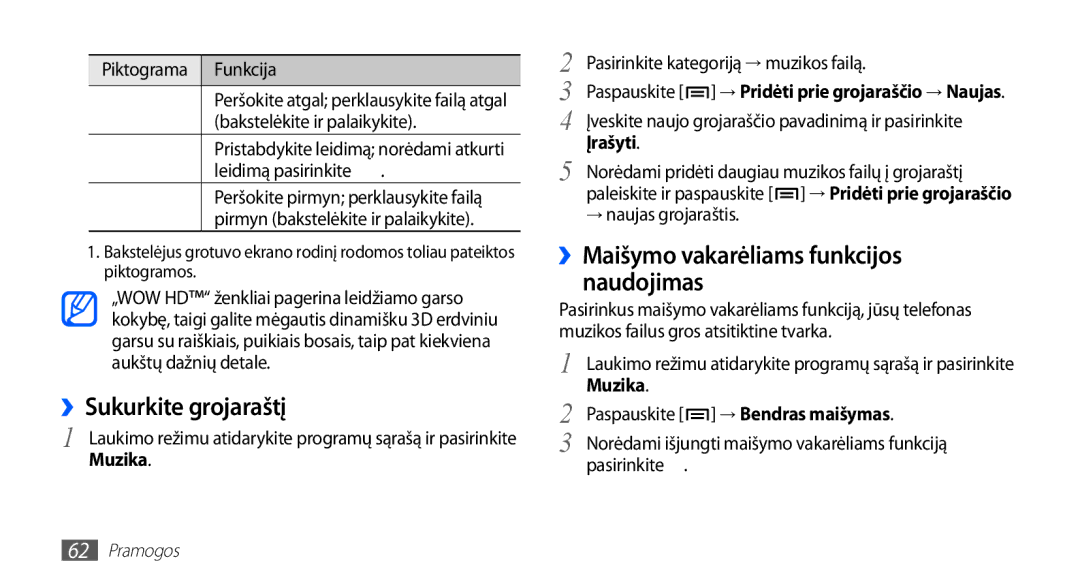 Samsung GT-I5510XKASEB manual ››Sukurkite grojaraštį, ››Maišymo vakarėliams funkcijos naudojimas, Įrašyti 