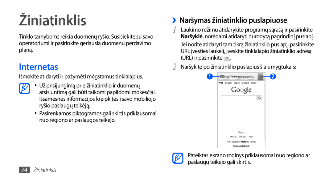 Samsung GT-I5510XKASEB manual Žiniatinklis, Internetas, ››Naršymas žiniatinklio puslapiuose, URL ir pasirinkite 