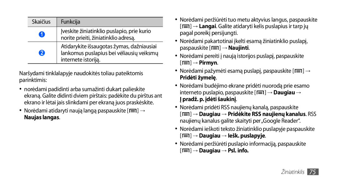 Samsung GT-I5510XKASEB manual Norėdami atidaryti naują langą paspauskite → Naujas langas, Pradž. p. įdėti šaukinį 