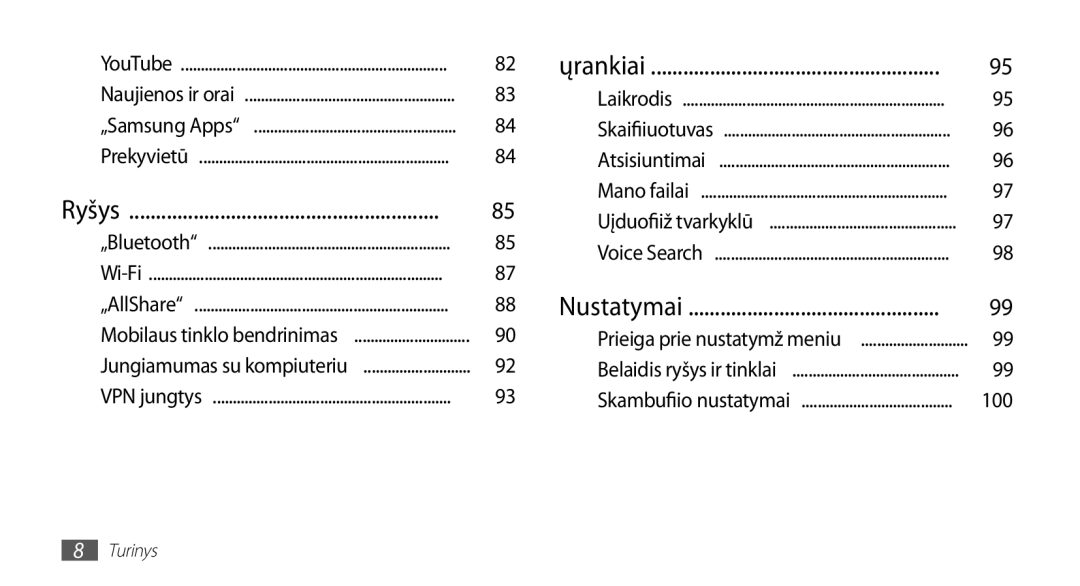 Samsung GT-I5510XKASEB manual Ryšys, Nustatymai 