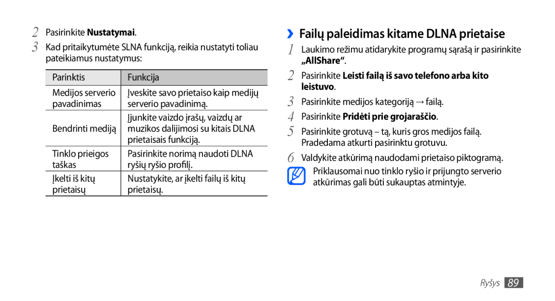 Samsung GT-I5510XKASEB manual ››Failų paleidimas kitame Dlna prietaise, Leistuvo, Pasirinkite Pridėti prie grojaraščio 