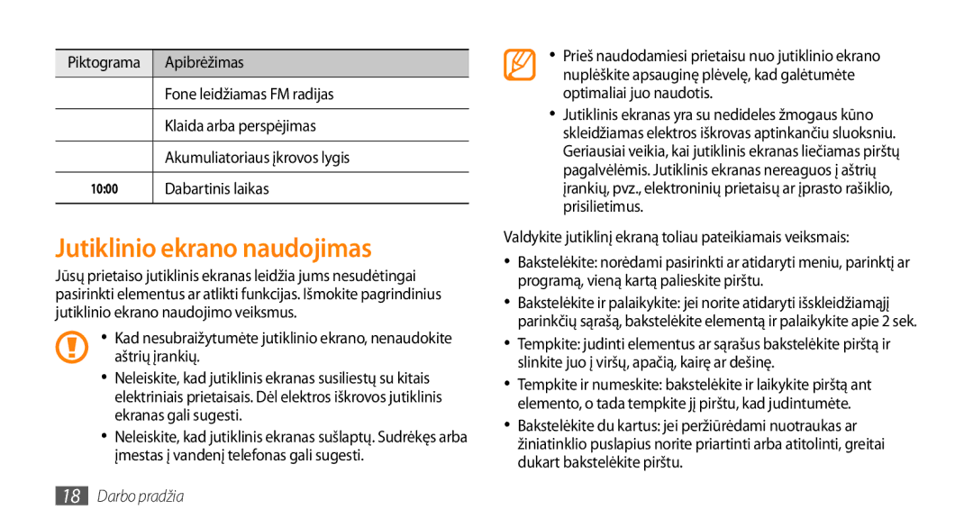 Samsung GT-I5510XKASEB manual Jutiklinio ekrano naudojimas 