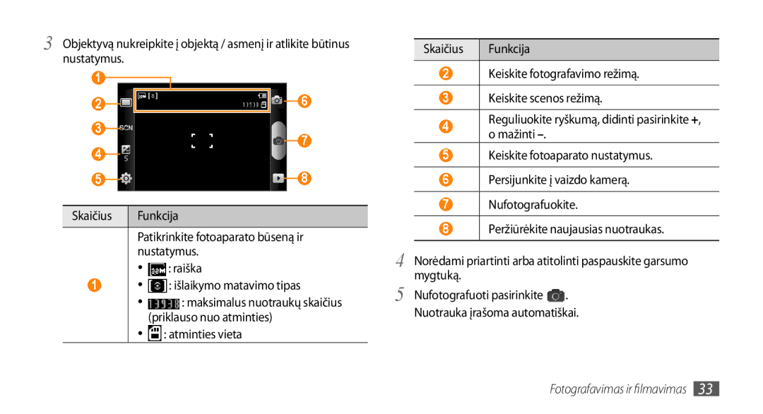 Samsung GT-I5510XKASEB manual Raiška Išlaikymo matavimo tipas, Mygtuką, Nuotrauka įrašoma automatiškai 