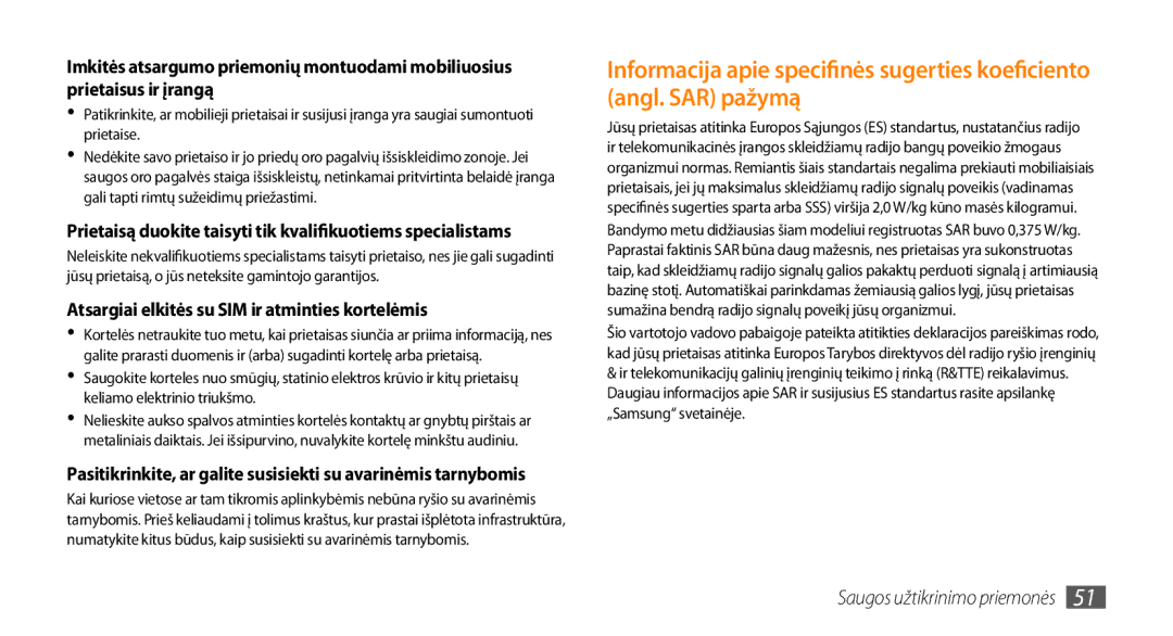 Samsung GT-I5510XKASEB manual Atsargiai elkitės su SIM ir atminties kortelėmis 