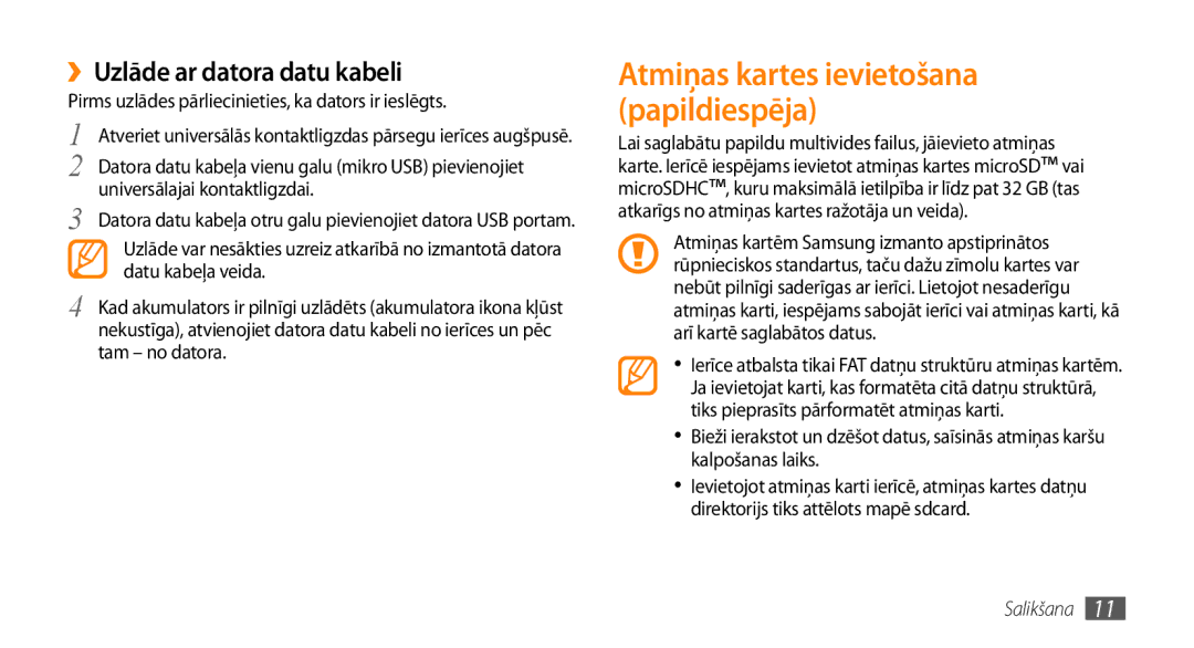 Samsung GT-I5510XKASEB manual ››Uzlāde ar datora datu kabeli, Pirms uzlādes pārliecinieties, ka dators ir ieslēgts 