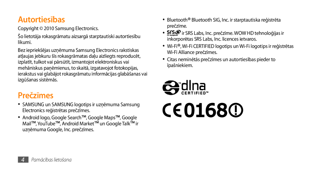 Samsung GT-I5510XKASEB manual Autortiesības, Prečzīmes 