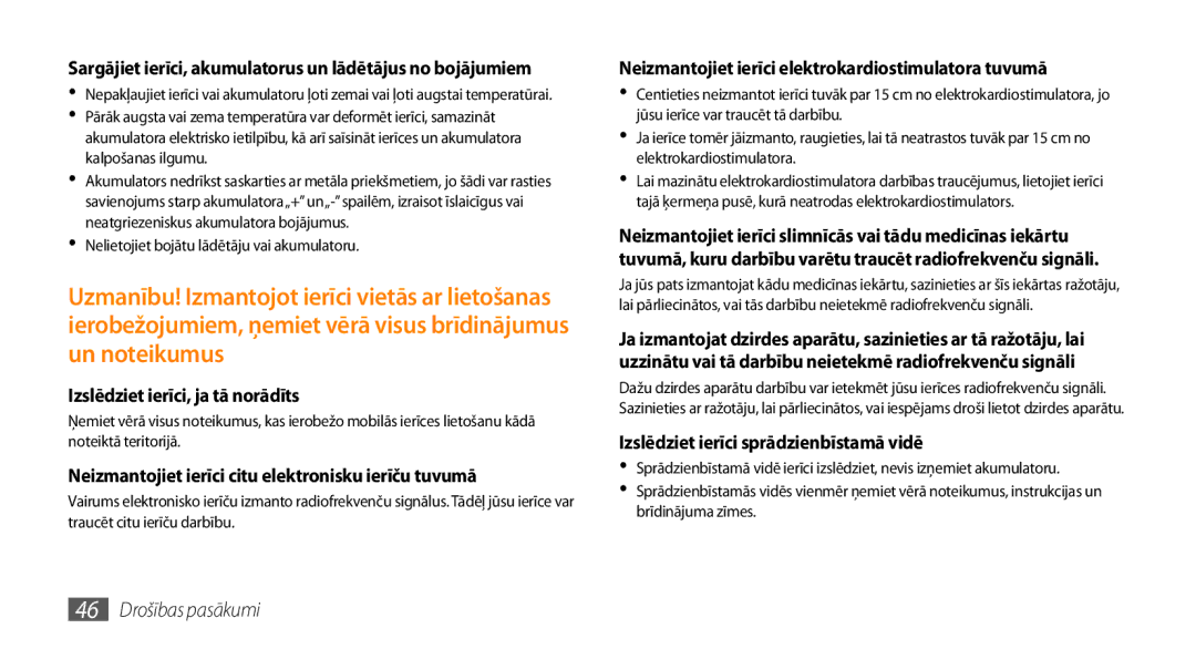 Samsung GT-I5510XKASEB manual Izslēdziet ierīci, ja tā norādīts, Neizmantojiet ierīci citu elektronisku ierīču tuvumā 