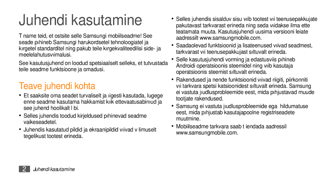 Samsung GT-I5510XKASEB manual Juhendi kasutamine, Teave juhendi kohta 