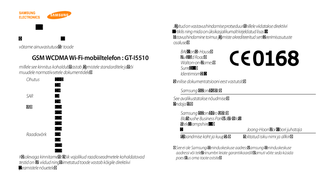 Samsung GT-I5510XKASEB manual GSM Wcdma Wi-Fi-mobiiltelefon GT-I5510, Meie Samsung Electronics 