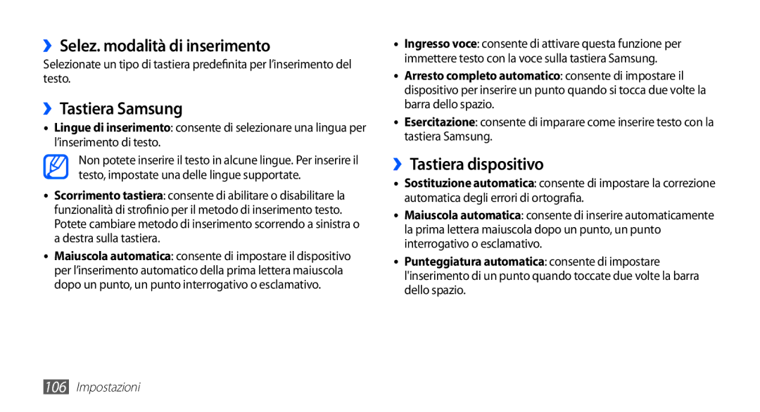 Samsung GT-I5510XKAOMN, GT-I5510XKAWIN manual ››Selez. modalità di inserimento, ››Tastiera Samsung, ››Tastiera dispositivo 