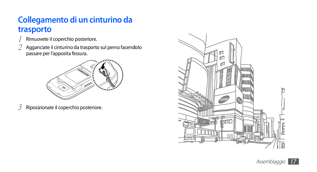 Samsung GT-I5510XKAVOM, GT-I5510XKAWIN, GT-I5510XKAOMN manual Collegamento di un cinturino da trasporto 
