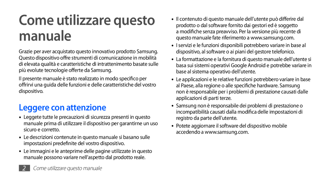 Samsung GT-I5510XKAVOM, GT-I5510XKAWIN, GT-I5510XKAOMN Come utilizzare questo manuale, Leggere con attenzione 