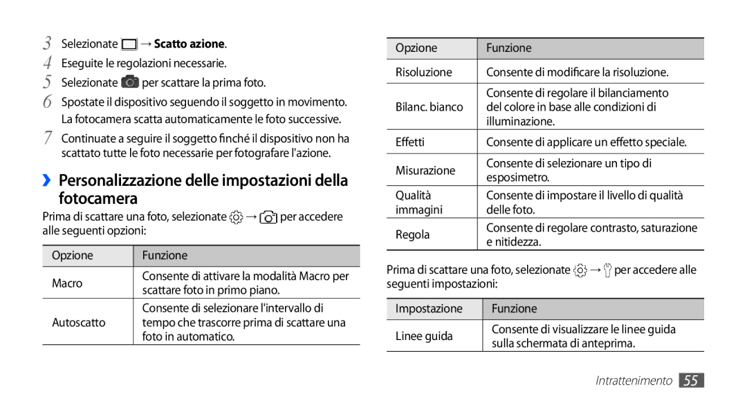 Samsung GT-I5510XKAOMN, GT-I5510XKAWIN, GT-I5510XKAVOM manual ››Personalizzazione delle impostazioni della fotocamera 