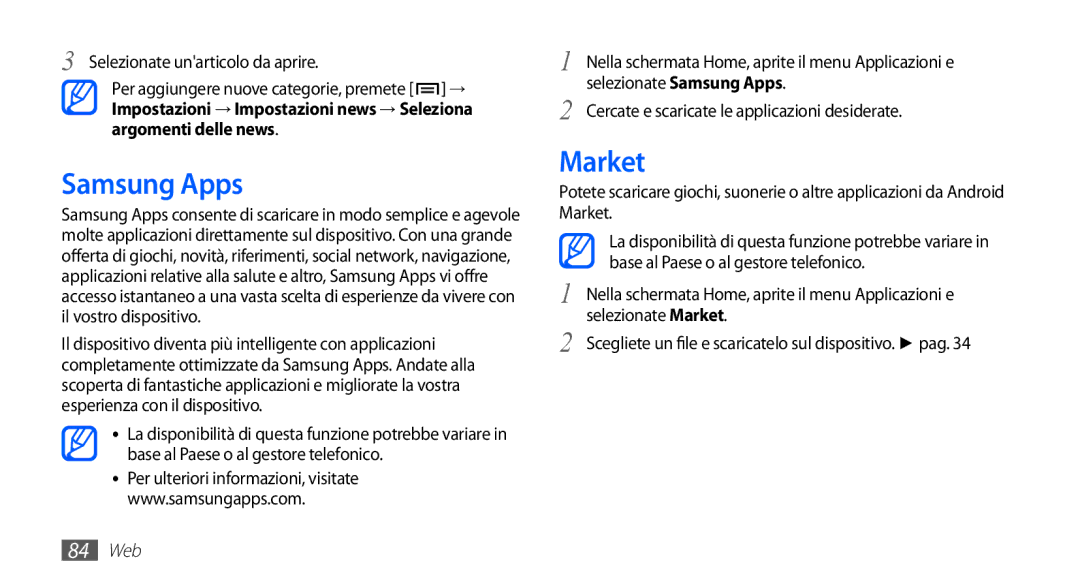 Samsung GT-I5510XKAWIN, GT-I5510XKAOMN, GT-I5510XKAVOM manual Samsung Apps, Market, Selezionate unarticolo da aprire 