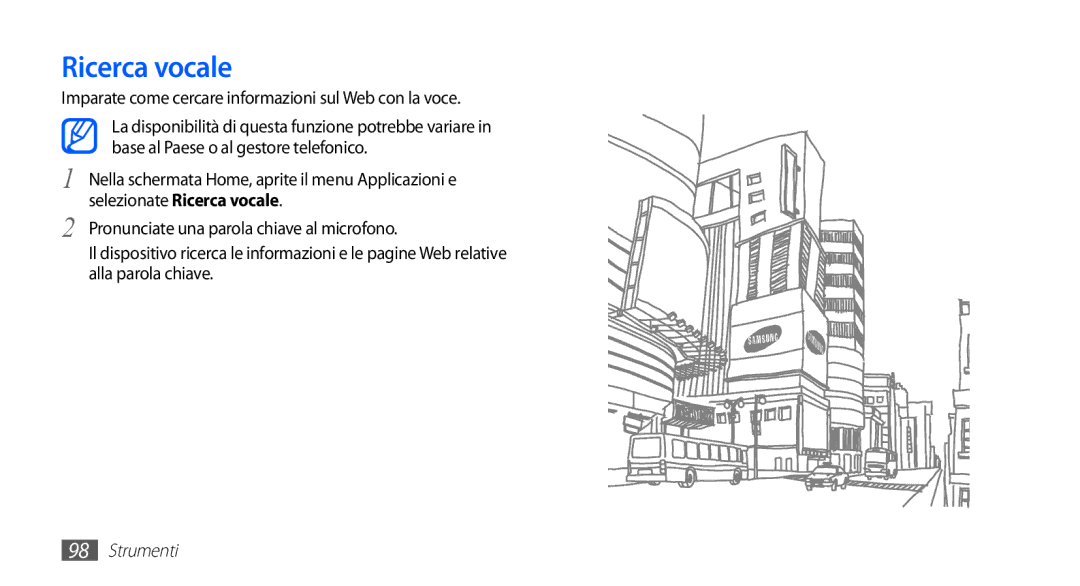 Samsung GT-I5510XKAVOM, GT-I5510XKAWIN manual Ricerca vocale, Imparate come cercare informazioni sul Web con la voce 