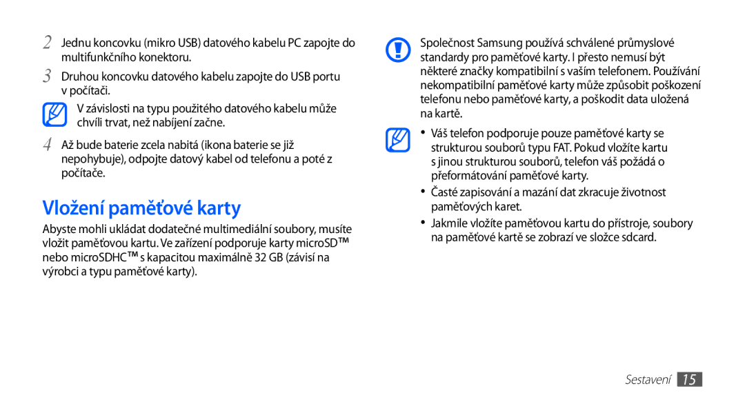 Samsung GT-I5510XKAXEZ, GT-I5510XKAIRD, GT-I5510XKAVDC manual Vložení paměťové karty 