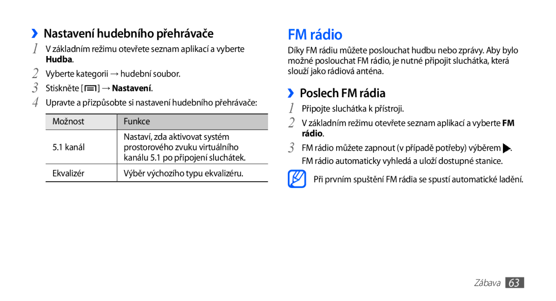 Samsung GT-I5510XKAXEZ manual FM rádio, ››Nastavení hudebního přehrávače, ››Poslech FM rádia, → Nastavení, Ekvalizér 