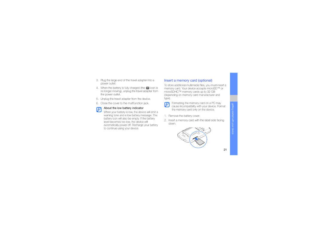 Samsung GT-I5700 user manual Insert a memory card optional 