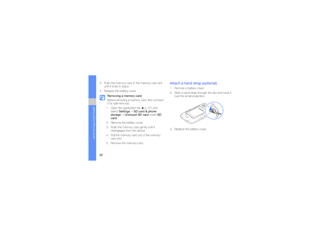 Samsung GT-I5700 user manual Attach a hand strap optional 