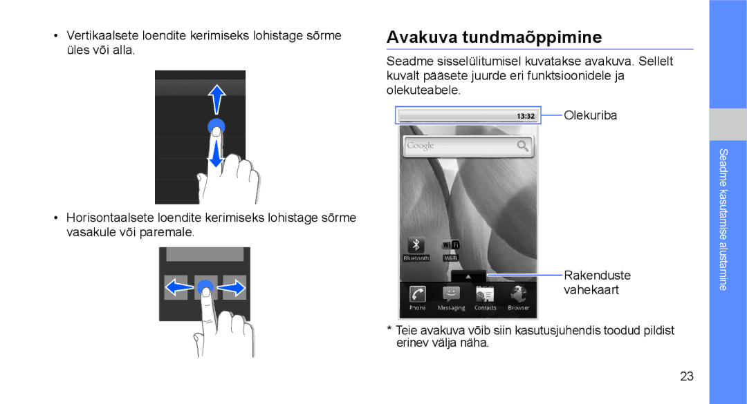 Samsung GT-I5700UWASEB, GT-I5700HKASEB manual Avakuva tundmaõppimine 