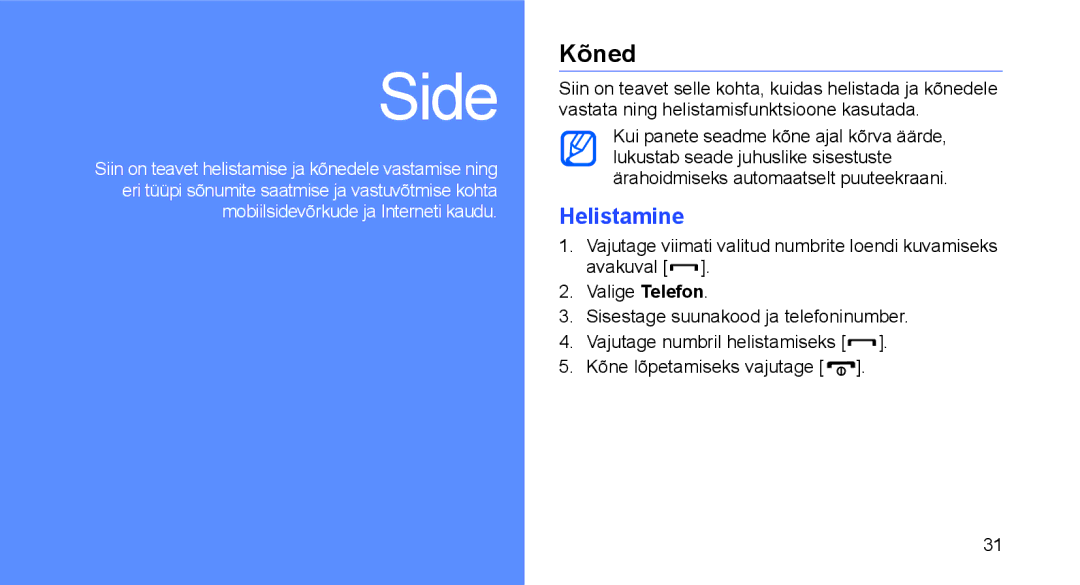 Samsung GT-I5700UWASEB, GT-I5700HKASEB manual Kõned, Helistamine 