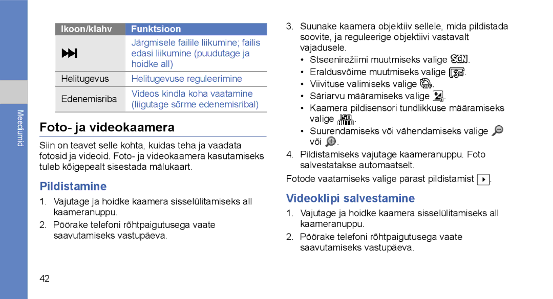 Samsung GT-I5700HKASEB, GT-I5700UWASEB manual Foto- ja videokaamera, Pildistamine, Videoklipi salvestamine 