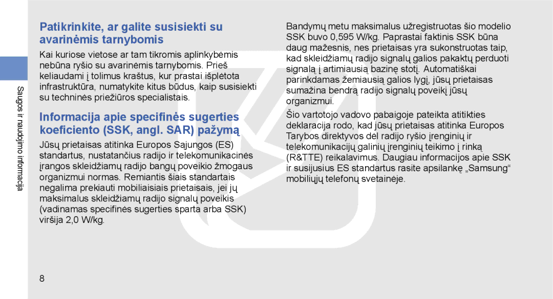 Samsung GT-I5700HKASEB, GT-I5700UWASEB manual Patikrinkite, ar galite susisiekti su avarinėmis tarnybomis 