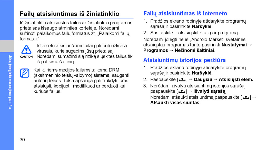 Samsung GT-I5700HKASEB, GT-I5700UWASEB manual Failų atsisiuntimas iš žiniatinklio, Failų atsisiuntimas iš interneto 