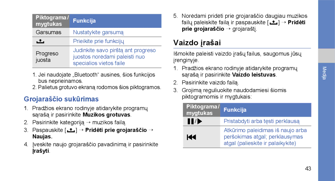 Samsung GT-I5700UWASEB, GT-I5700HKASEB manual Vaizdo įrašai, Grojaraščio sukūrimas 