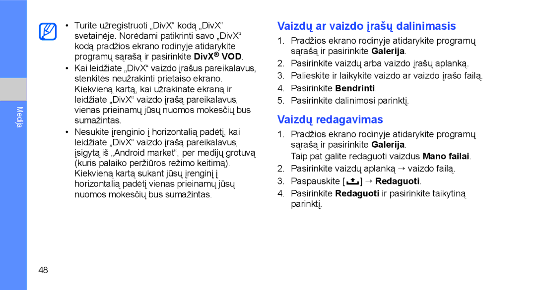 Samsung GT-I5700HKASEB, GT-I5700UWASEB manual Vaizdų ar vaizdo įrašų dalinimasis, Vaizdų redagavimas 