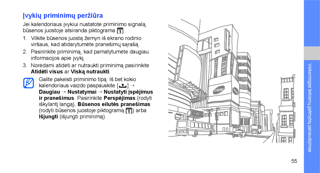 Samsung GT-I5700UWASEB, GT-I5700HKASEB manual Įvykių priminimų peržiūra 