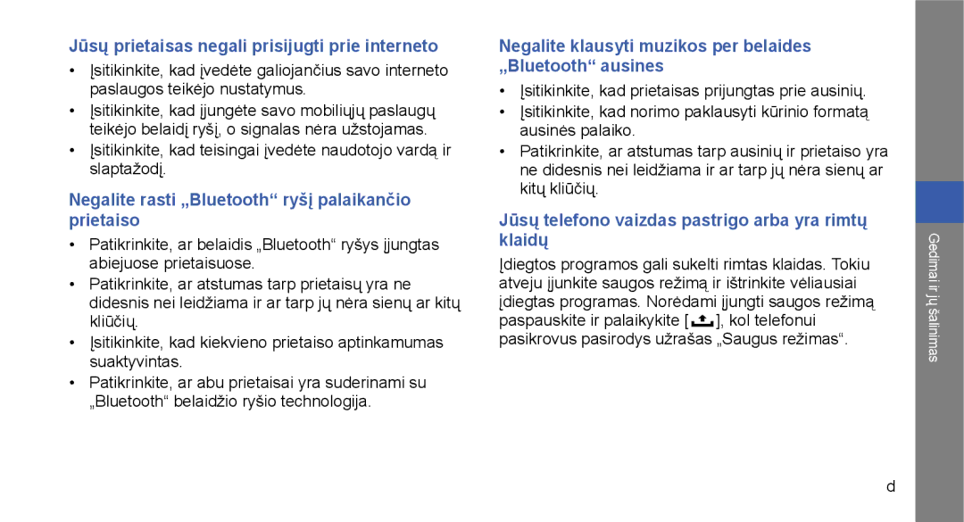 Samsung GT-I5700UWASEB, GT-I5700HKASEB manual Jūsų prietaisas negali prisijugti prie interneto 