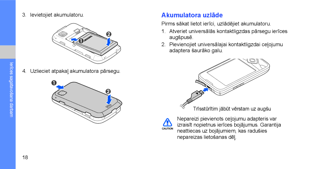 Samsung GT-I5700HKASEB, GT-I5700UWASEB manual Akumulatora uzlāde 