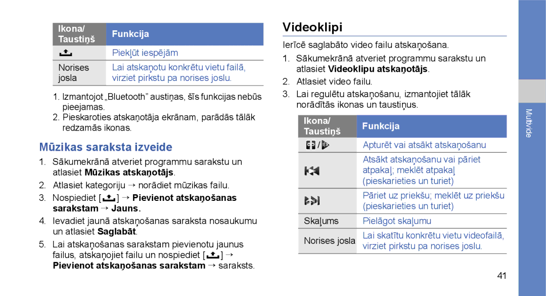 Samsung GT-I5700UWASEB, GT-I5700HKASEB manual Videoklipi, Mūzikas saraksta izveide 