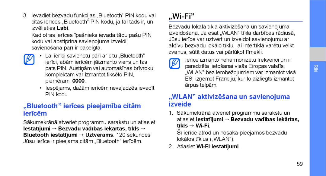 Samsung GT-I5700UWASEB „Wi-Fi, „Bluetooth ierīces pieejamība citām ierīcēm, „WLAN aktivizēšana un savienojuma izveide 