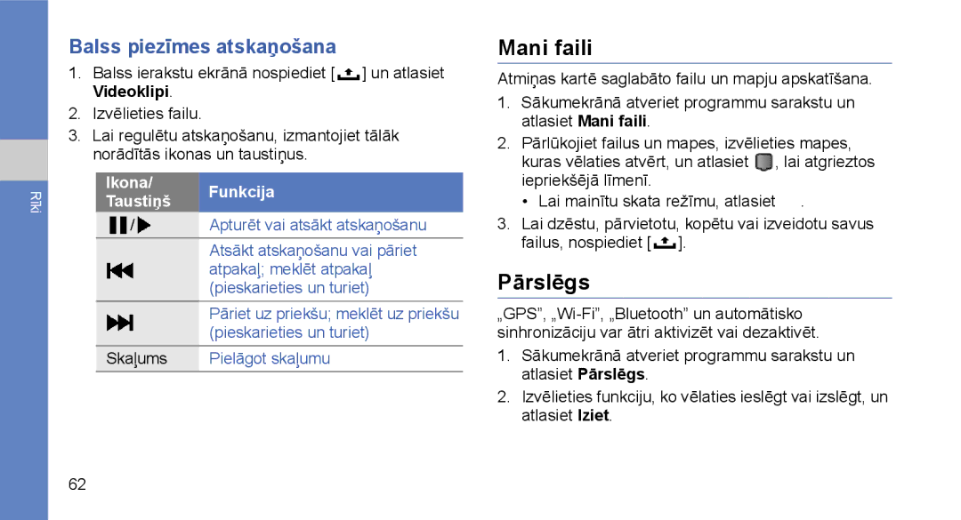 Samsung GT-I5700HKASEB, GT-I5700UWASEB manual Mani faili, Pārslēgs, Balss piezīmes atskaņošana 