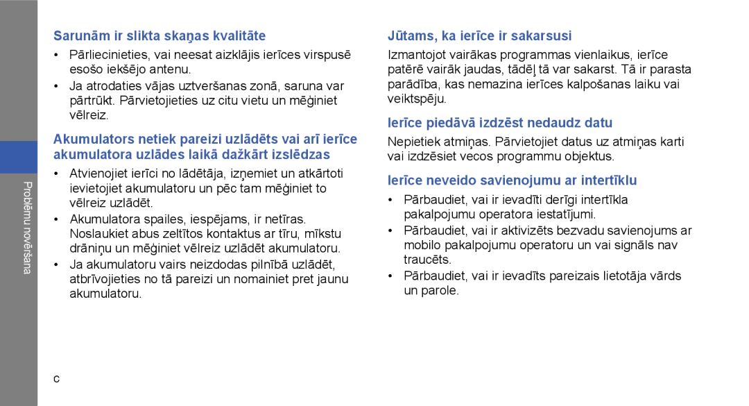 Samsung GT-I5700HKASEB, GT-I5700UWASEB manual Sarunām ir slikta skaņas kvalitāte 