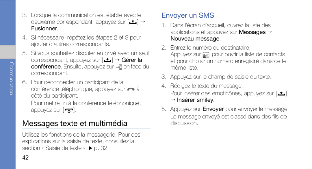 Samsung GT-I5700HKAFTM, GT-I5700HKASFR, GT-I5700WGASFR, GT-I5700UWANRJ manual Messages texte et multimédia, Envoyer un SMS 